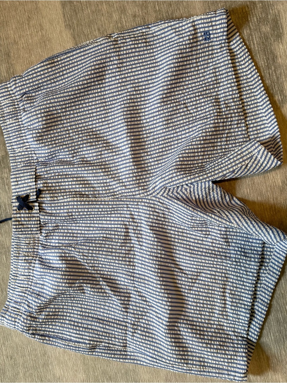 Men's Blue and White Striped Seersucker Shorts